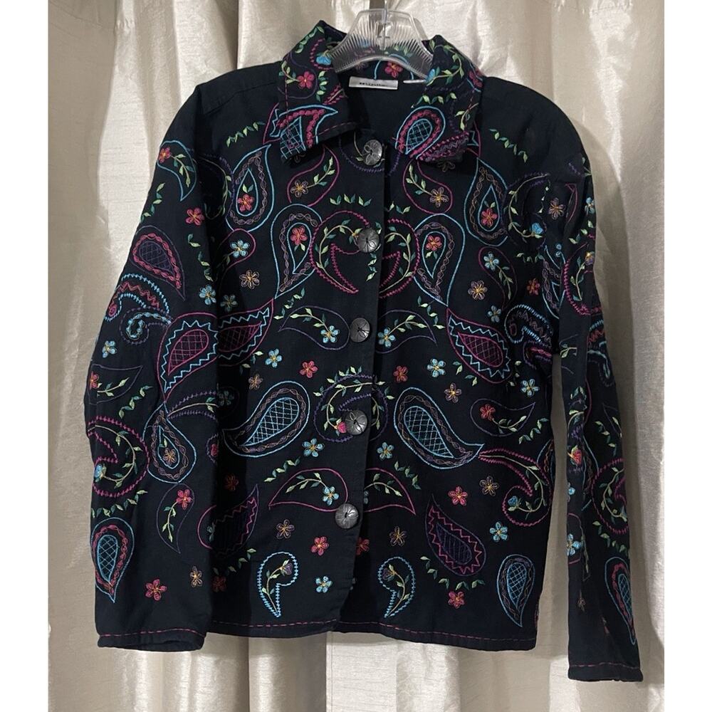 Women’s Units Black Paisley Multicolored Floral Embroidered Jacket Size Small